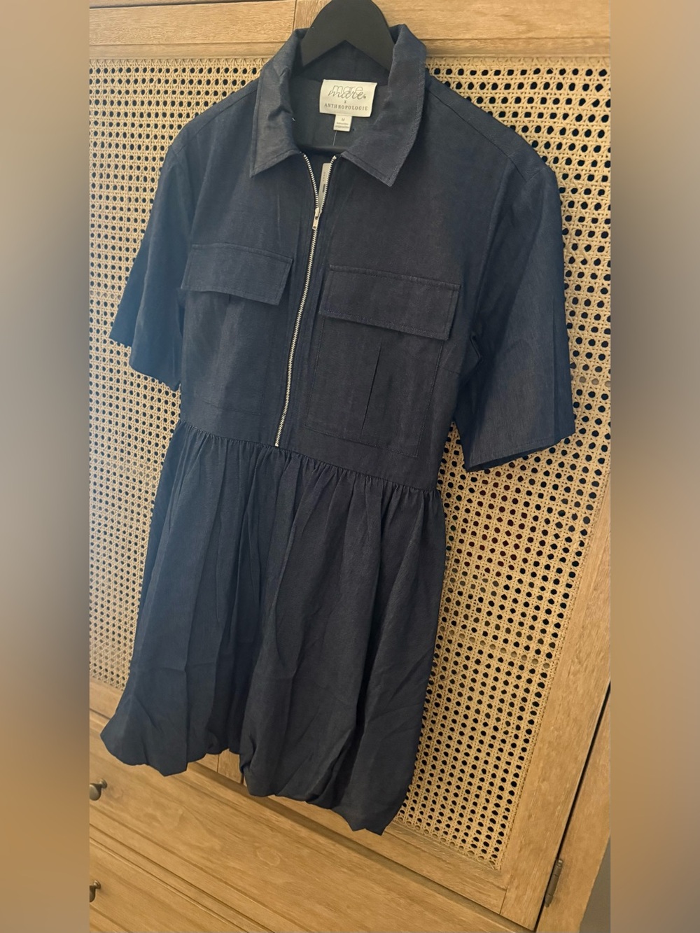 Maeve Anthro Zip-Front Denim Dress